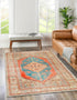 Distressed Louvre Rustic Blue Rug in a brightness living room