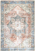 Distressed Vintage Cezanne Terracotta Blue Washable Rug