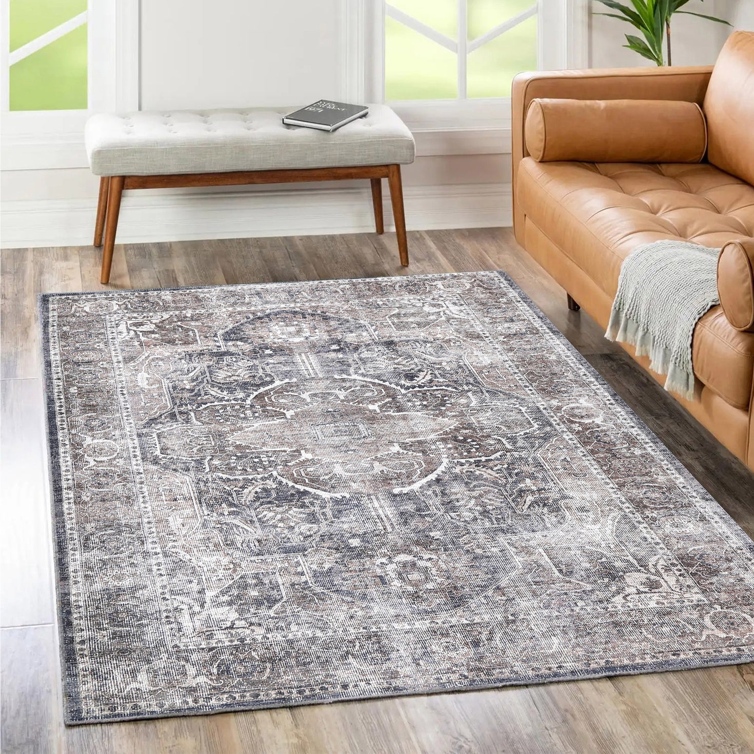 Distressed Vintage Kendra Ash Washable Rug The Rug Collective