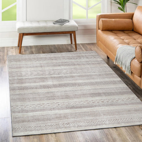 Mojave Lines Desert Beige Washable Rug