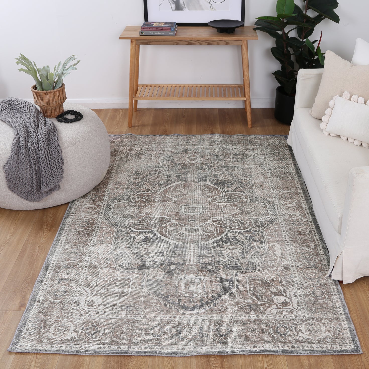 Distressed Vintage Kendra Ash Washable Rug The Rug Collective