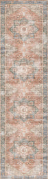 Distressed Vintage Cezanne Terracotta Blue Washable Rug