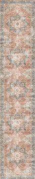 Distressed Vintage Cezanne Terracotta Blue Washable Rug